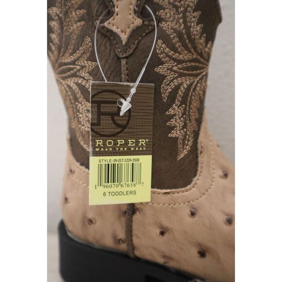 Roper 09-017-1224-3500 Toddler Kids Sz 6M Tan PU Leather Jed Cowboy Boots - Picture 6 of 16